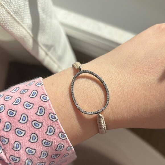 TAI Taupe Braided Adjustable Rhinestone Oval Pendant Bracelet - Picture 2 of 8